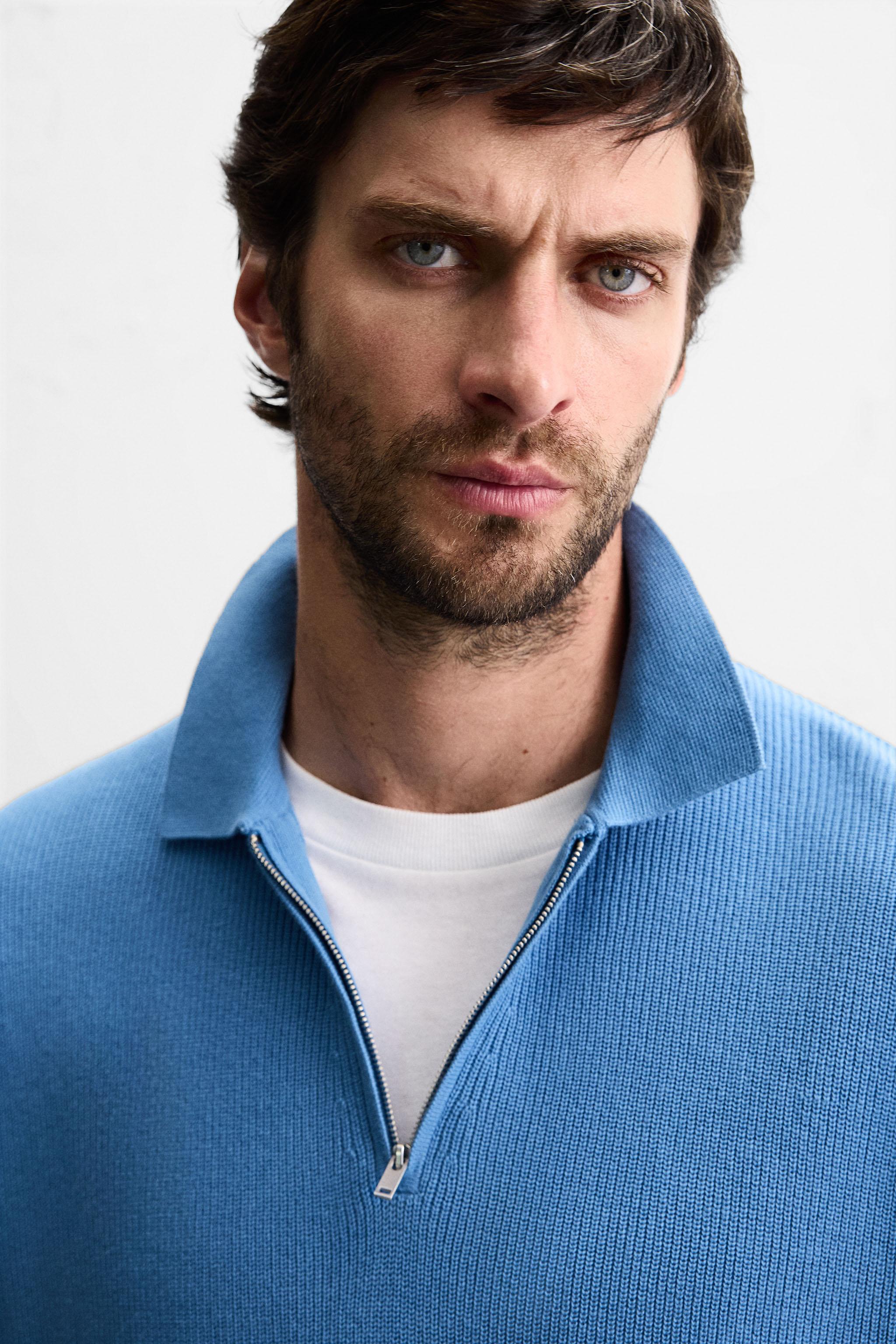 PURL KNIT ZIPPER POLO SHIRT